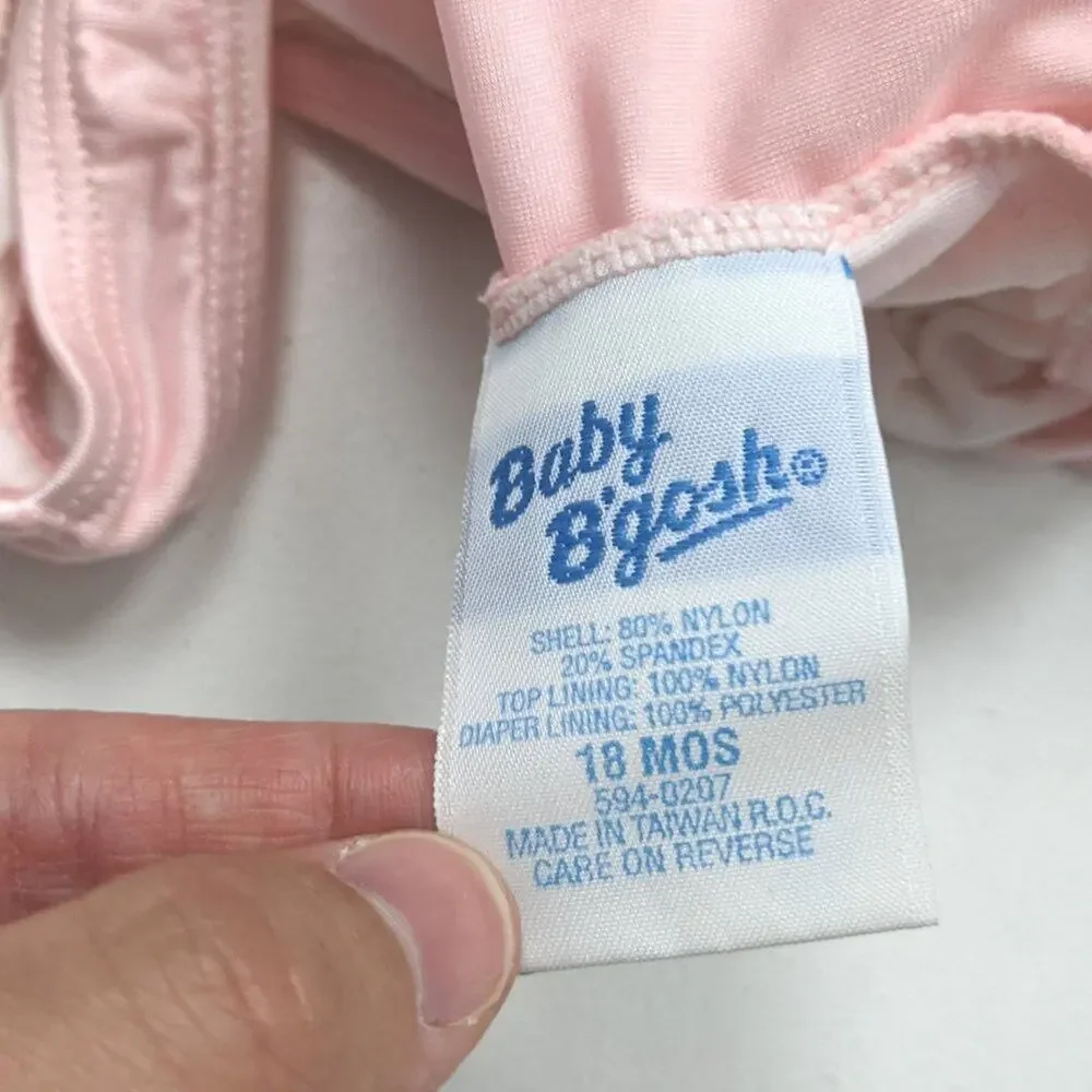 Vintage Oshkosh B'gosh Swimsuit Baby Girls Size 12m Pink Heart Ruffle